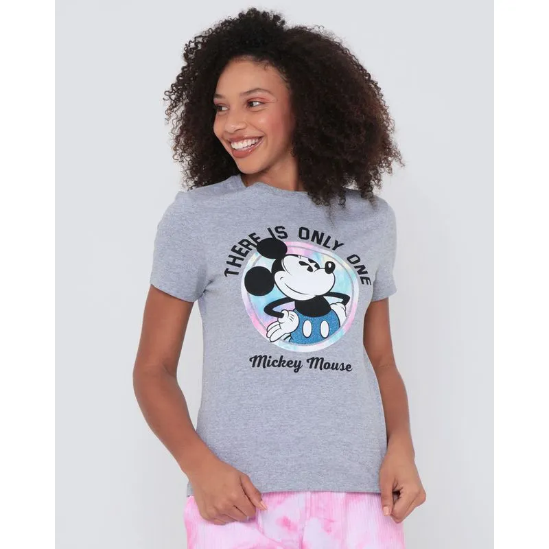 Blusa Com Brilho Mickey Mouse Disney Mescla Cinza GG