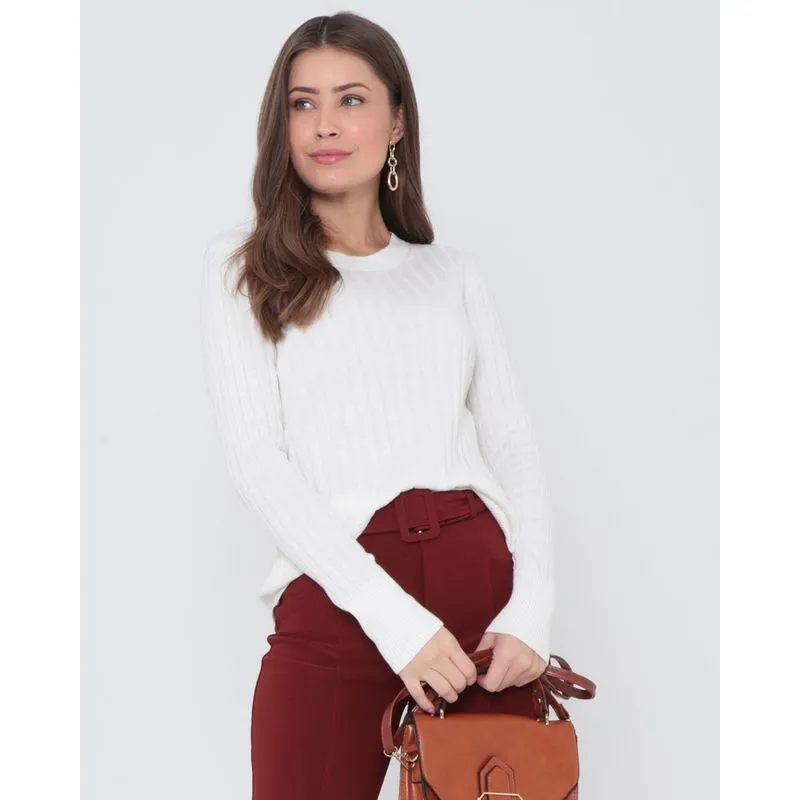 Suéter Feminino Canelado Tricô Branco GG