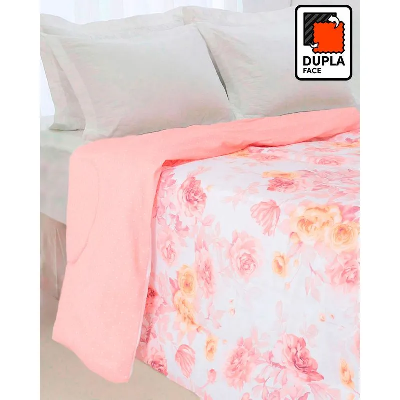 Edredom Casal Dupla Face Estampa Floral Andreza Branco UN