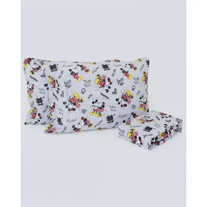 Jogo De Cama Casal 3 Peças Mickey Minnie Disney Listrado Branco UN