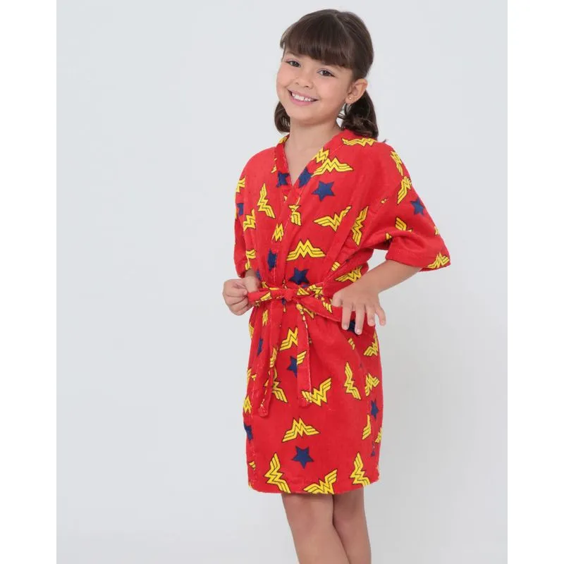 Roupão Infantil Mulher Maravilha Liga da Justiça Vermelho P