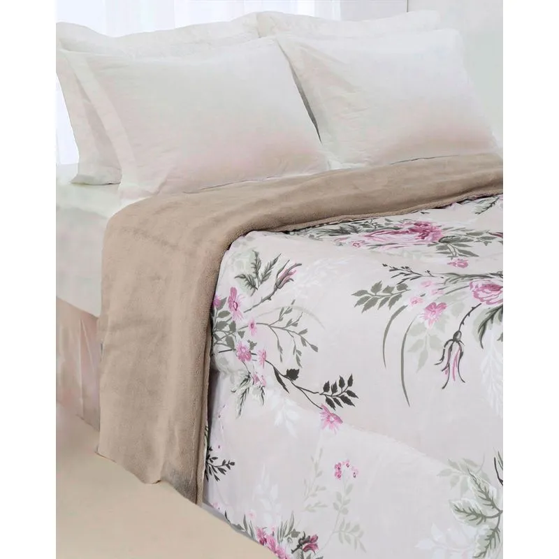 Coberdrom Casal Slim Plush Rosa Hedrons Verde Escuro UN