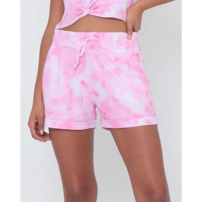 Short Malha Elástico Tie Dye Rosa Claro G