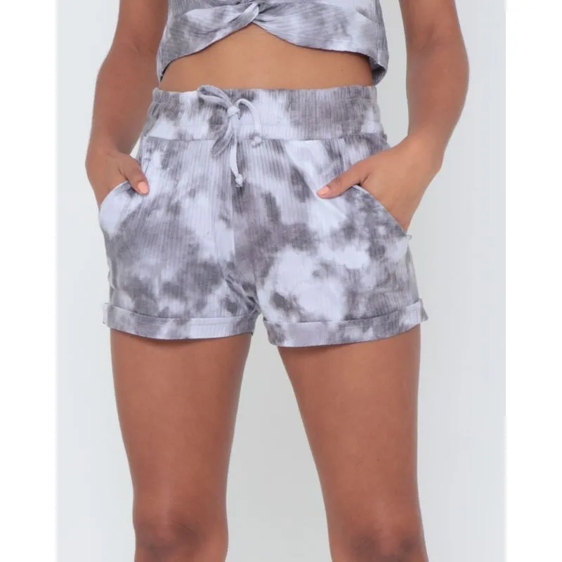Short Malha Elástico Tie Dye Cinza P