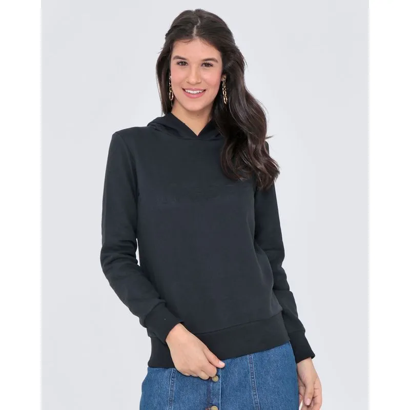 Blusão Moletom Feminino Com Capuz Estampado Preto GG