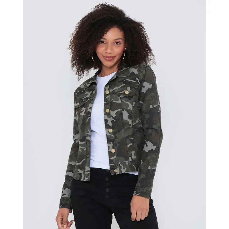 Jaqueta Sarja Feminina Camuflada Verde Escuro GG