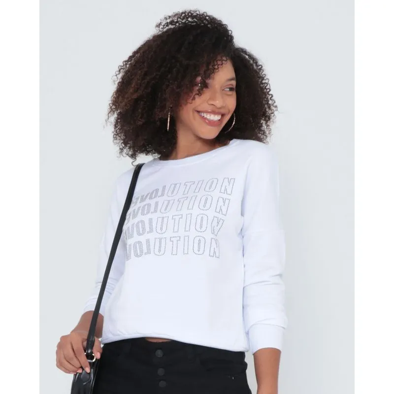 Blusa Moletom Feminino Com Strass Branca M