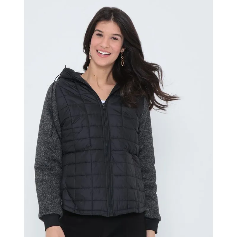 Jaqueta Feminina Puffer Com Moletom Preta M