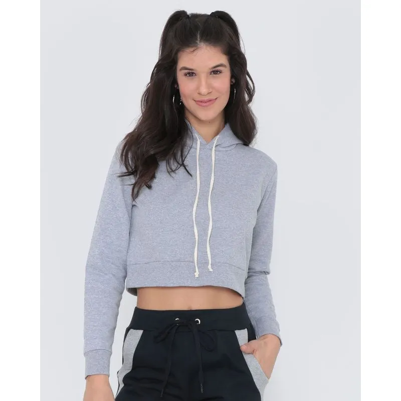 Blusa Cropped Moletom Capuz Pelúcia Cinza GG