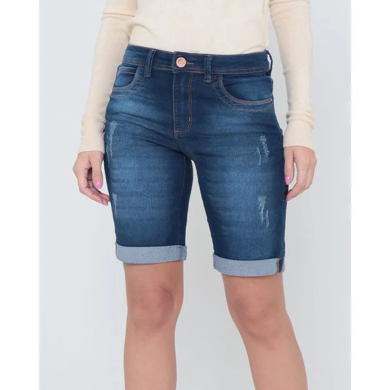 Short Jeans Feminino Puídos Azul 40