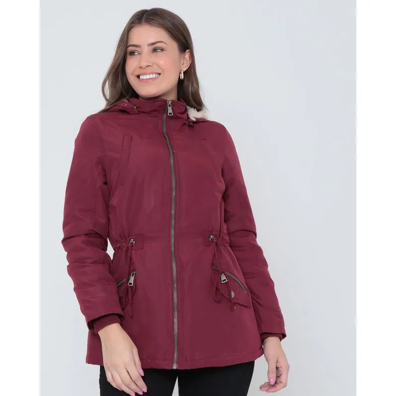 Jaqueta Parka Capuz Pelúcia Vinho GG