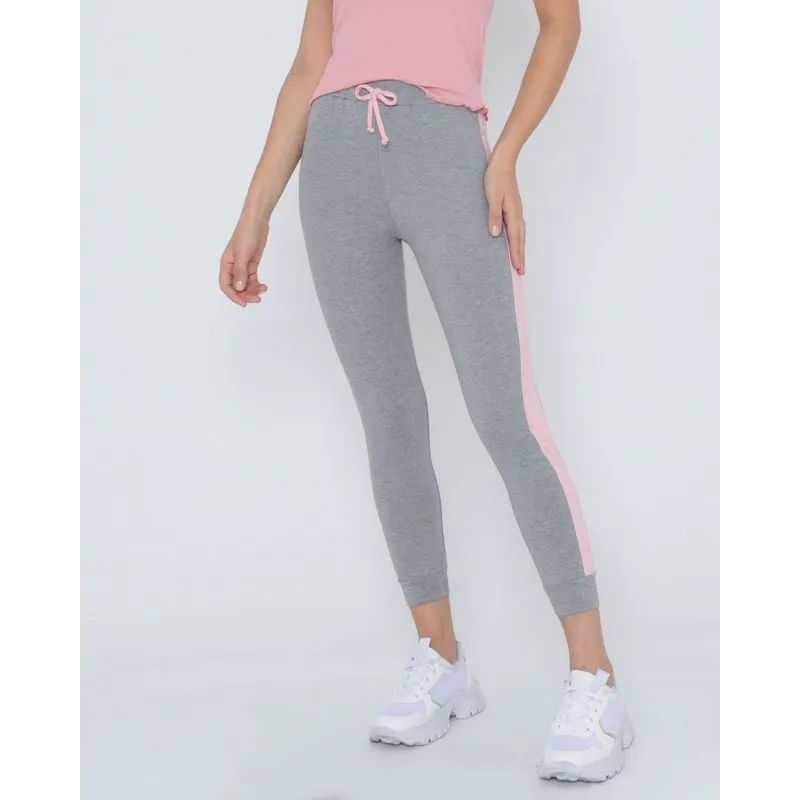 Calça Moletinho Feminina Faixa Lateral Jogger Cinza P