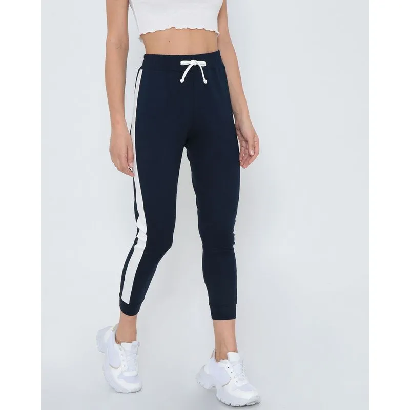 Calça Moletinho Feminina Faixa Lateral Jogger Marinho M