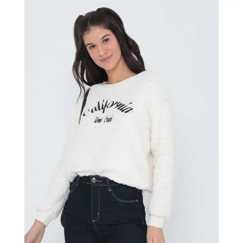 Blusão De Pelúcia Bordada Manga Longa Off White M