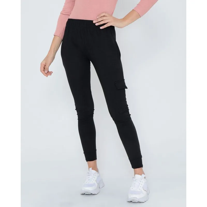 Calça Moletinho Feminina Cargo Jogger Preta G