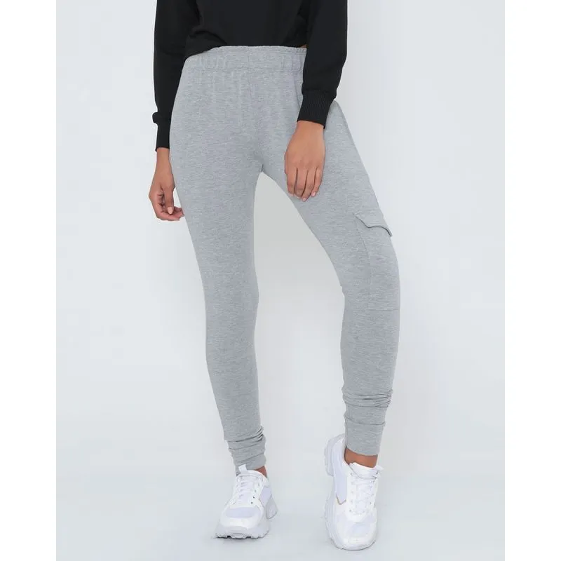 Calça Moletinho Feminina Cargo Jogger Cinza P