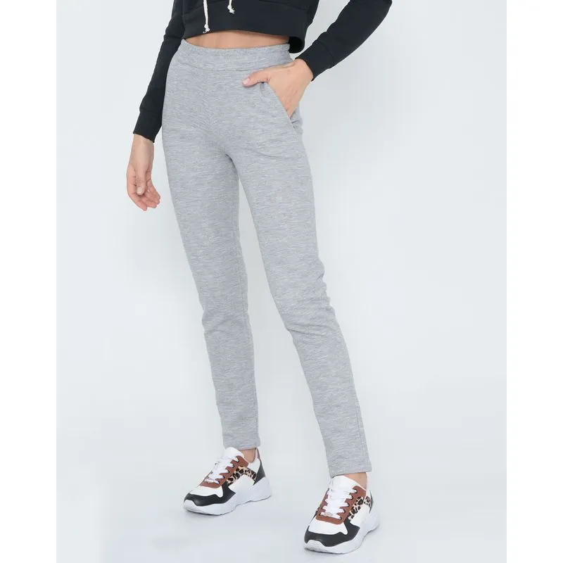 Calça Moletom Feminina Básica Mescla Cinza Claro P