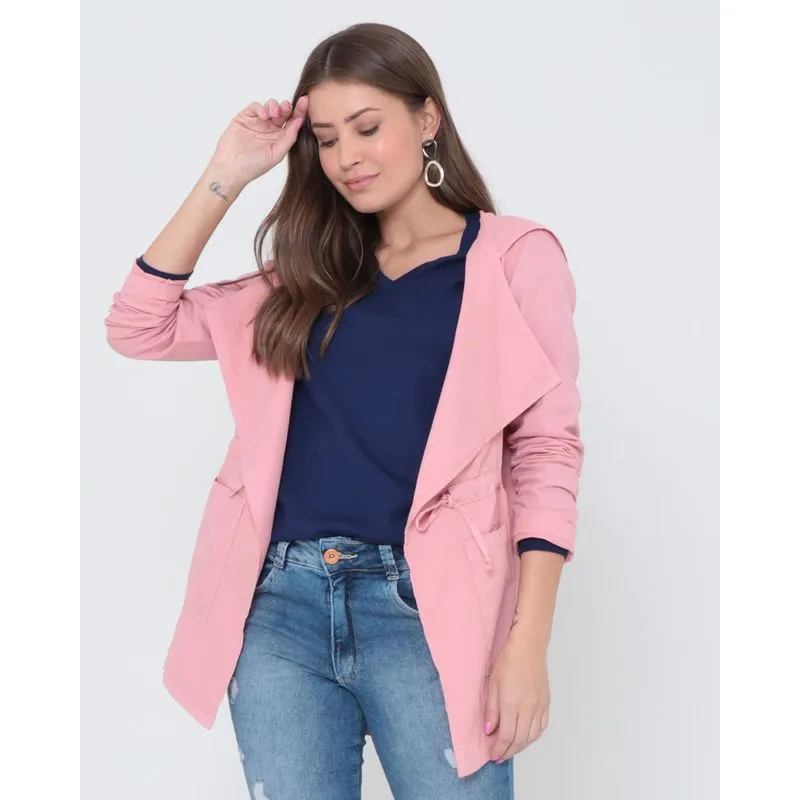Jaqueta Parka Sarja Capuz Rosa Claro M