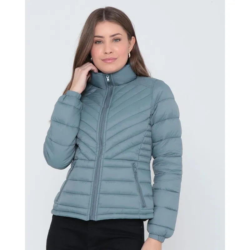 Jaqueta Feminina Puffer Dupla Face Cinza Claro M