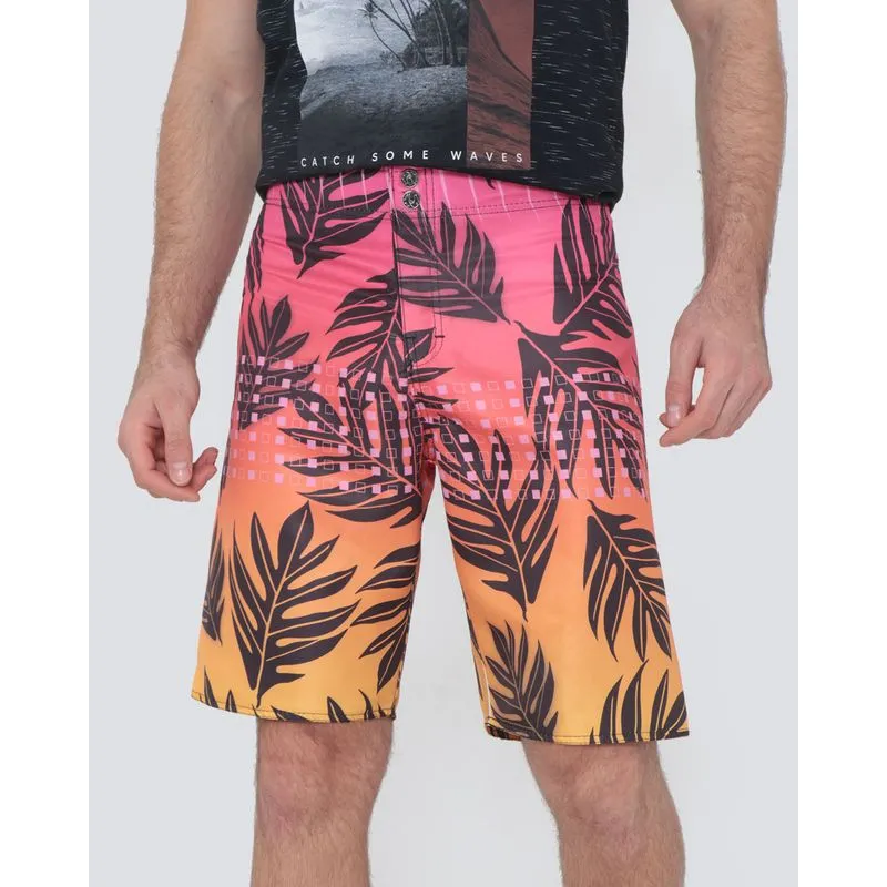 Bermuda Masculina Surf Listras Folhas Rosa 40