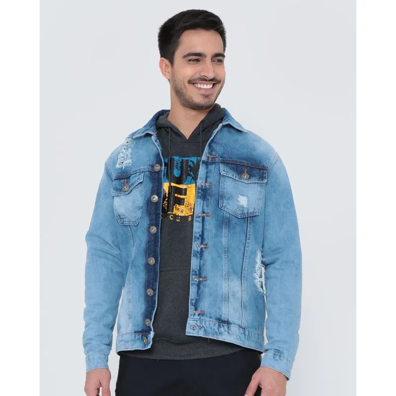Jaqueta Jeans Masculina Destroyed Azul GG