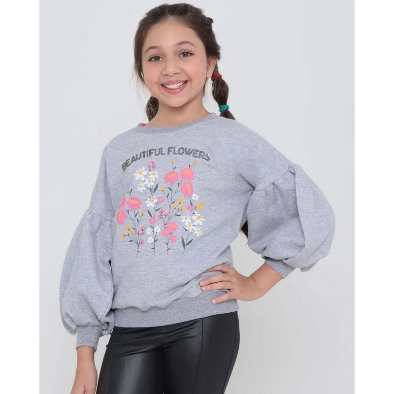 Blusão Infantil Moletinho Manga Bufante Cinza Claro 4