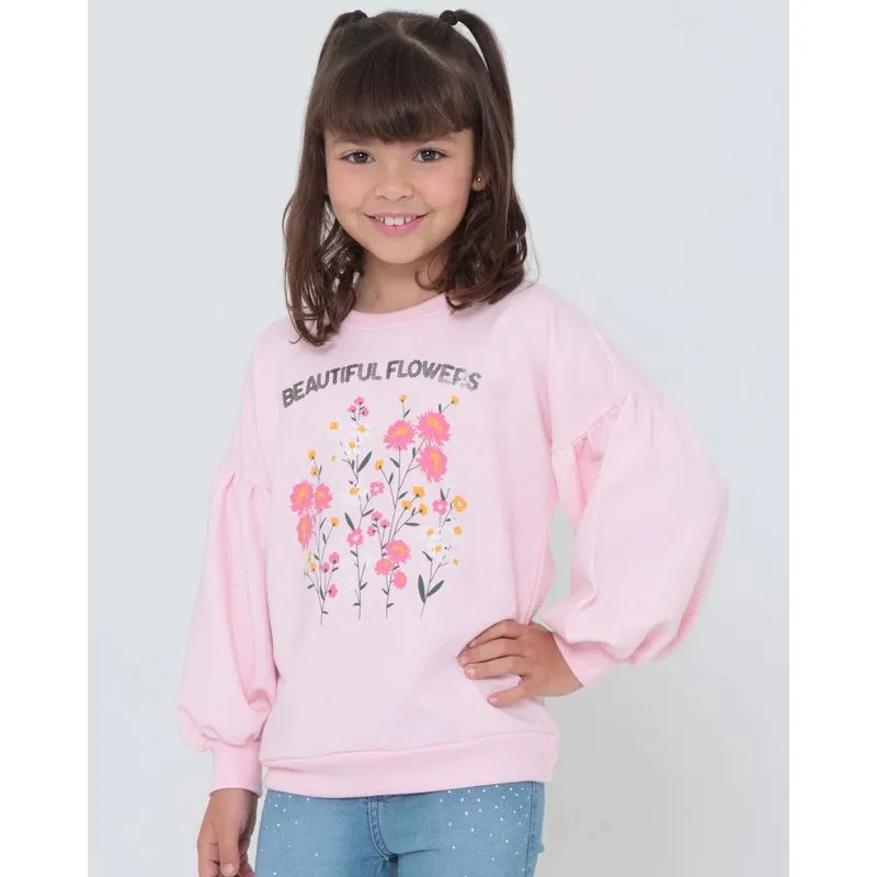 Blusão Infantil Moletinho Manga Bufante Rosa 6