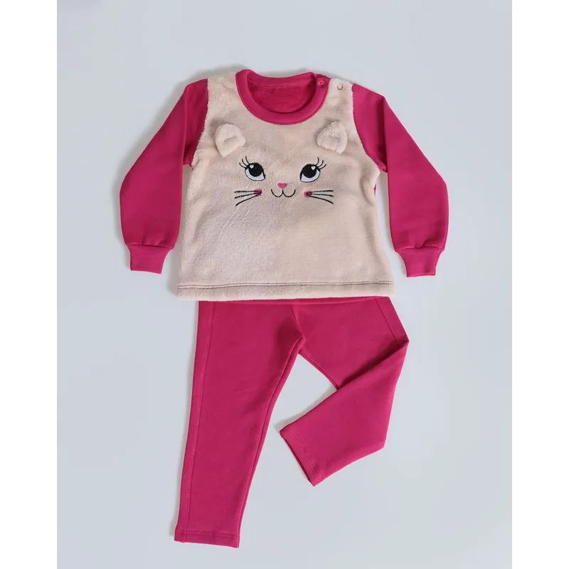 Conjunto Bebê Moletom e Pelúcia Gatinha Rosa P