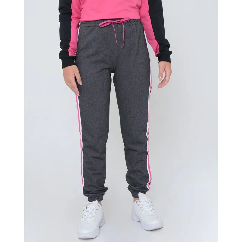 Calça Moletinho Juvenil Jogger Com Faixa Lateral Preta 10