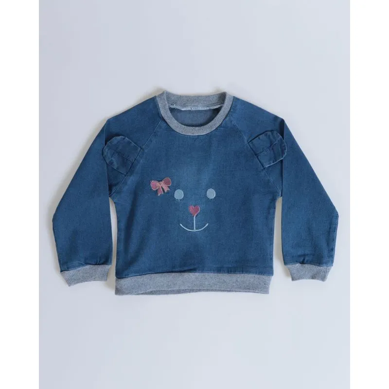 Blusa Jeans Bebê Bordado Manga Longa Azul M