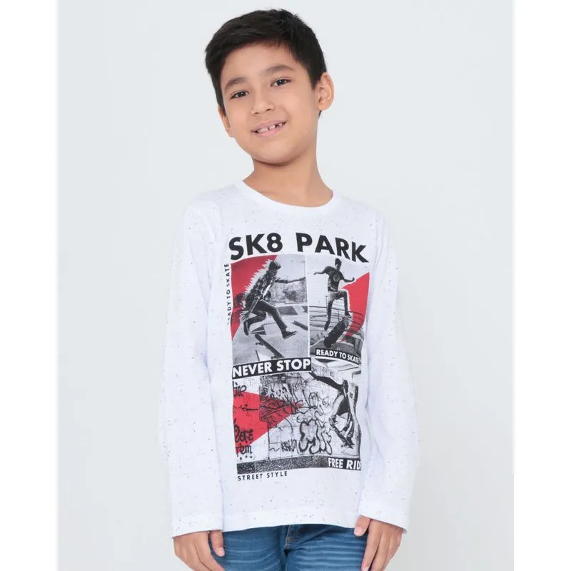 Camiseta Infantil Manga Longa Street Flamê Branca 10