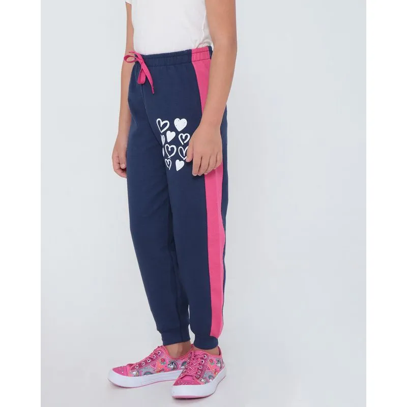 Calça Moletom Infantil Jogger Estampa Coração Azul Marinho 6