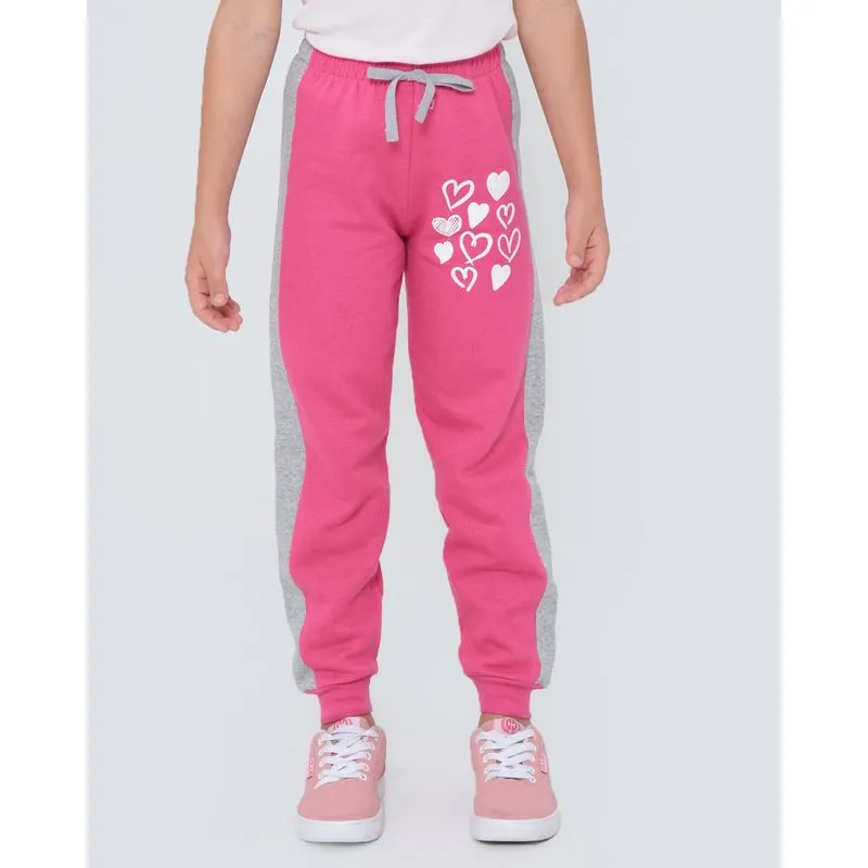 Calça Moletom Infantil Jogger Estampa Coração Rosa 6
