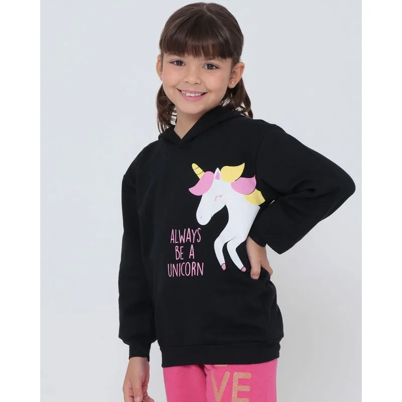 Blusão Moletom Infantil Estampa Unicórnio Preto 4