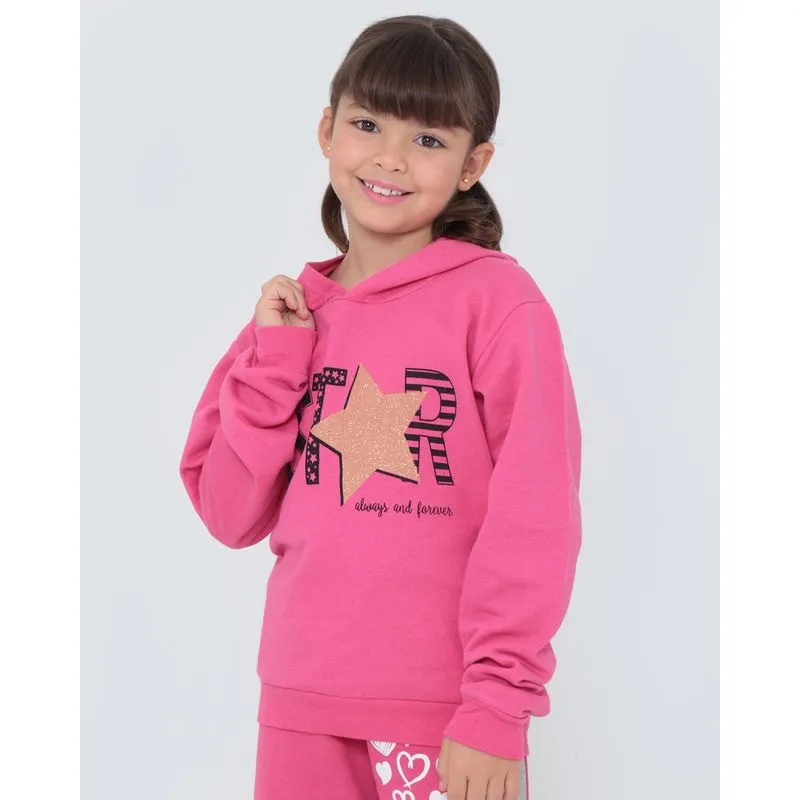 Blusão Moletom Infantil Estampa Estrela Rosa 6