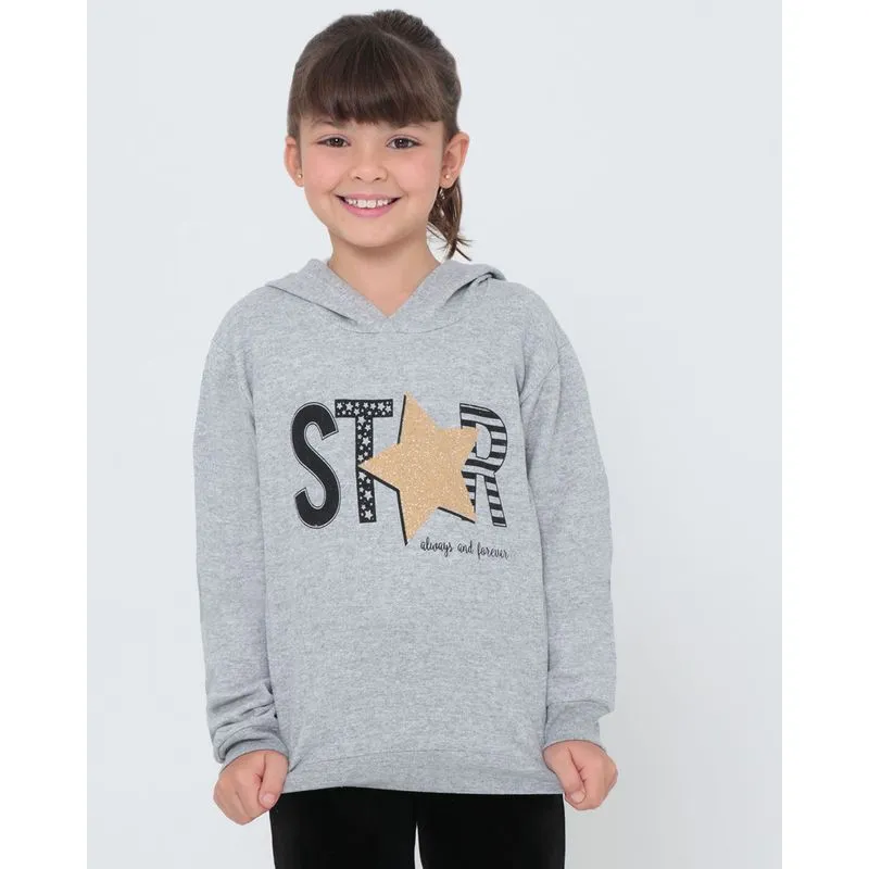 Blusão Moletom Infantil Estampa Estrela Cinza 4