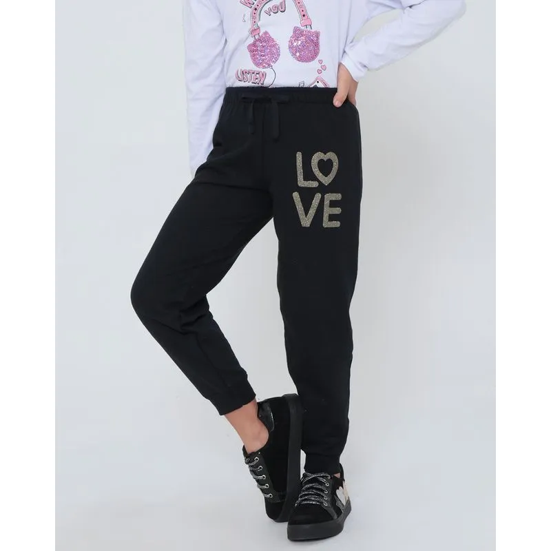 Calça Moletom Infantil Jogger Glitter Preta 6