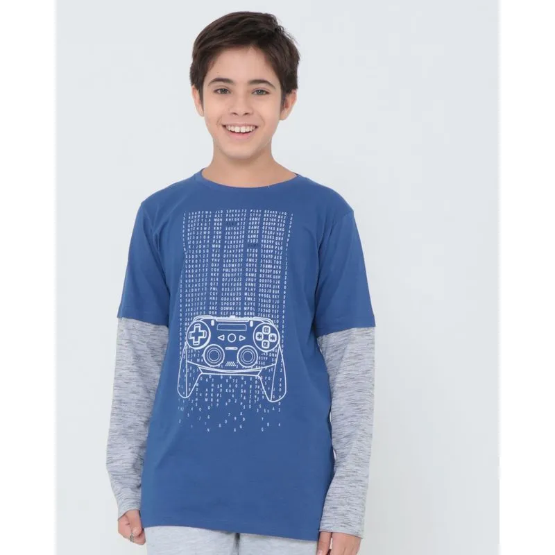 Camiseta Juvenil Manga Longa Game Azul 16