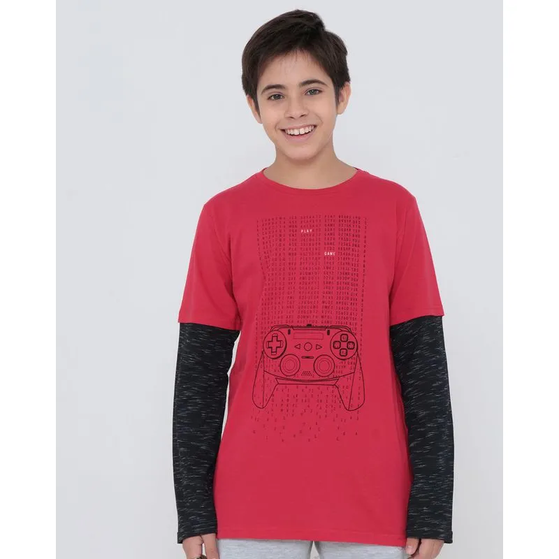 Camiseta Juvenil Manga Longa Game Vermelha 14