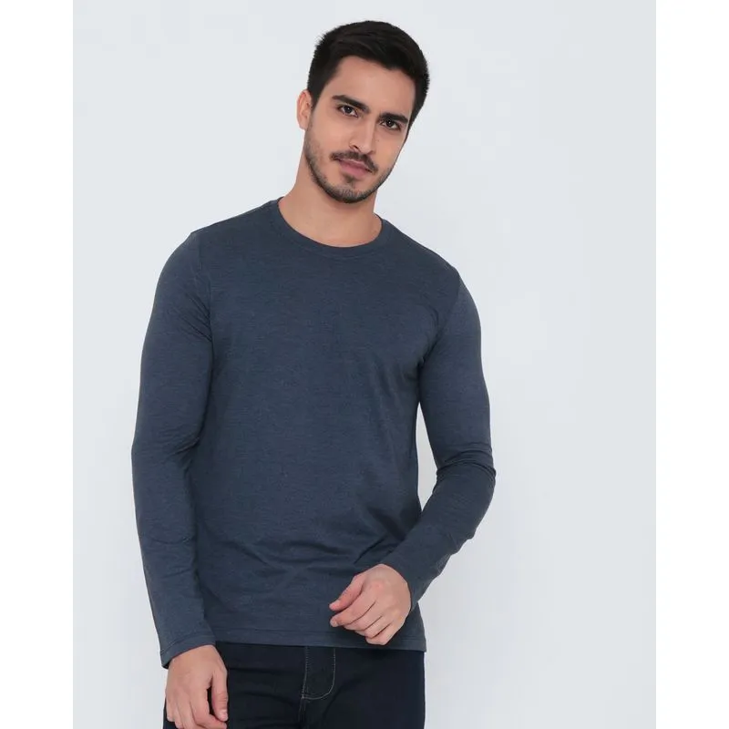 Camiseta Básica Manga Longa Mescla Azul Escuro GG