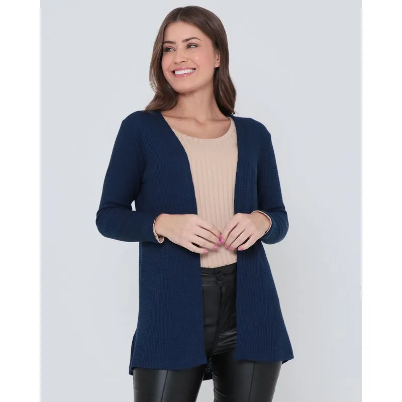 Capa Malha Trabalhada Alongada Azul Marinho G