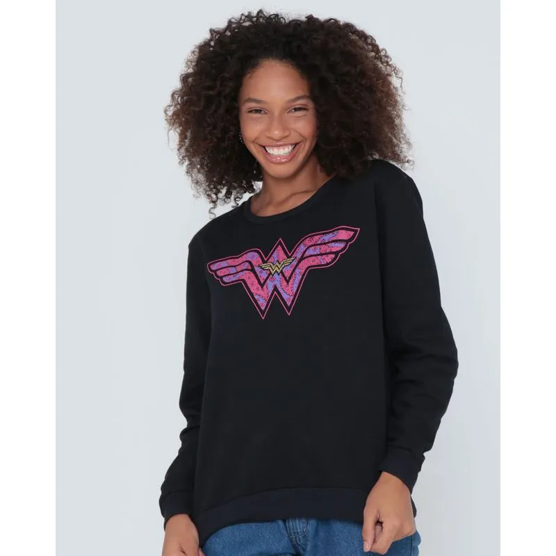 Blusão Moletom Feminino Mulher Maravilha Preto M