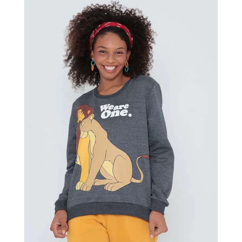 Blusão Moletom Feminino Rei Leão Disney Mescla Cinza M