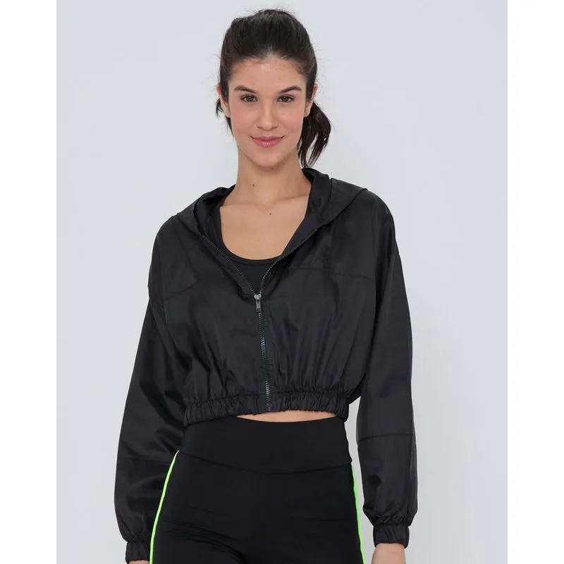 Jaqueta Feminina Fitness Recortes Cropped Preta GG