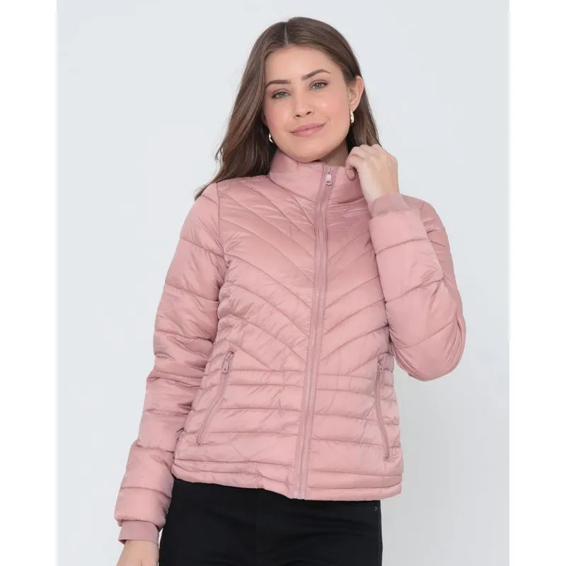 Jaqueta Feminina Puffer Forro Pelúcia Rosa Claro G