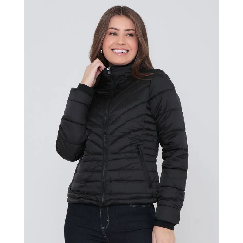 Jaqueta Feminina Puffer Forro Pelúcia Preto M