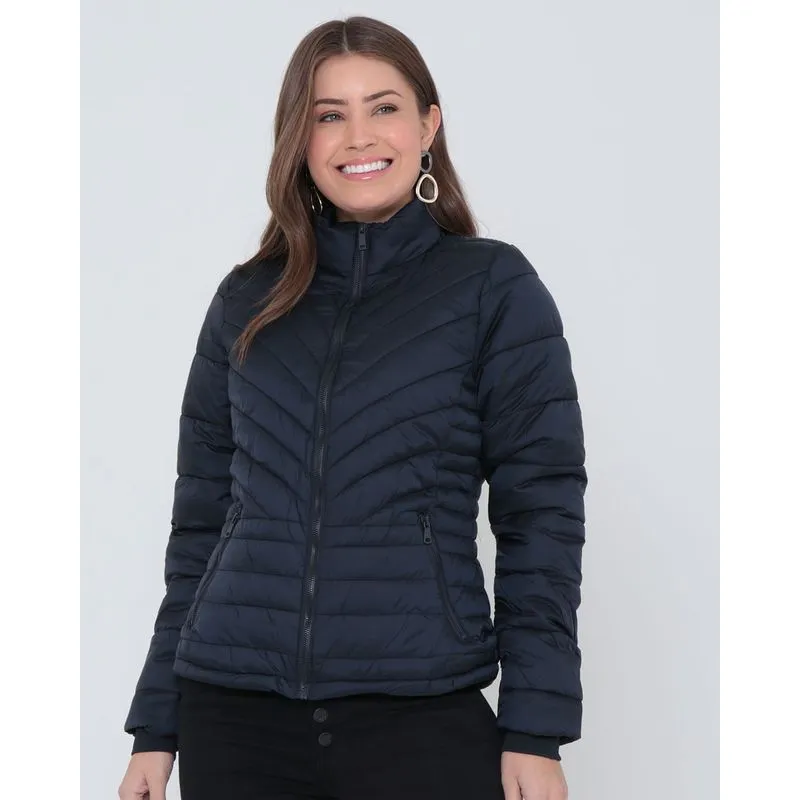 Jaqueta Feminina Puffer Forro Pelúcia Azul Marinho M