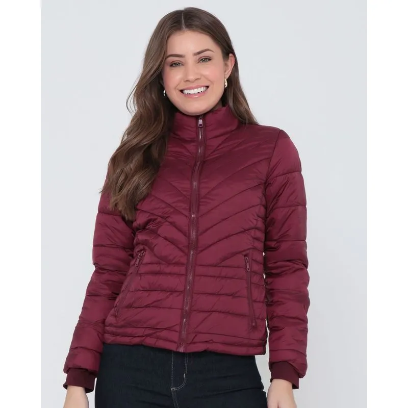 Jaqueta Feminina Puffer Forro Pelúcia Vinho M