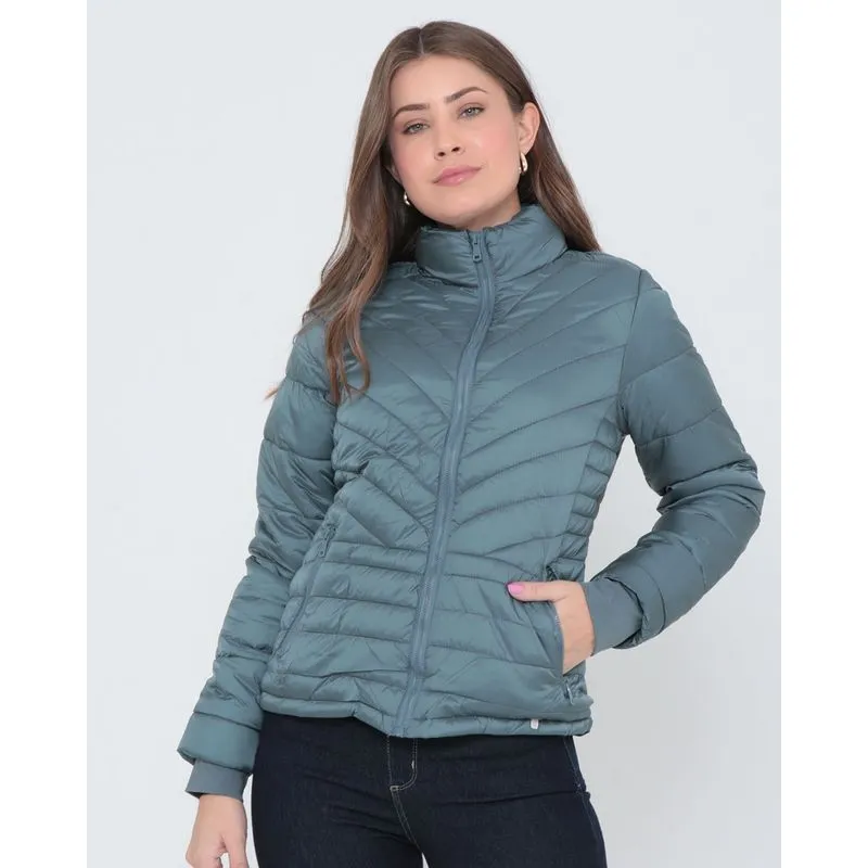Jaqueta Feminina Puffer Forro Pelúcia Cinza Claro G