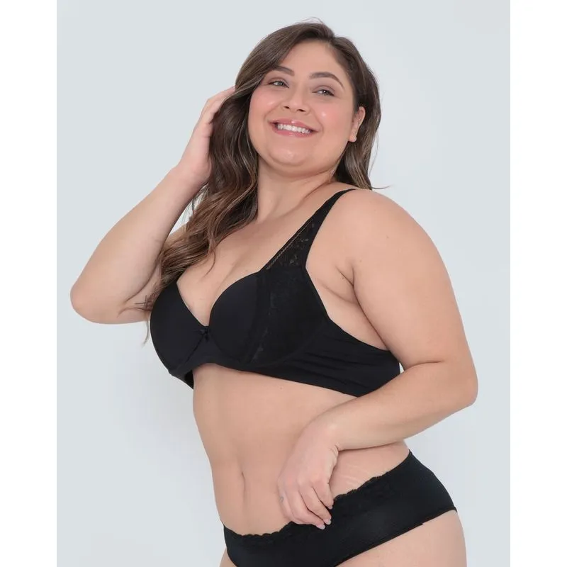 Sutiã Plus Size Base Alça Com Renda Preto 50